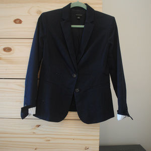 Cotton-blend navy blazer with striped cuff lining